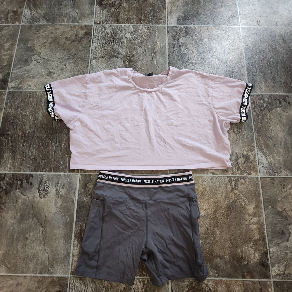 Muscle Nation Pink and Gray Women's Set